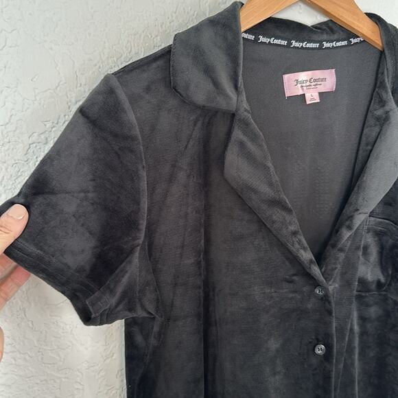 Juicy Couture Black Velvet Velour Button Front Top Glitter Glam Logo Y2K Girly - Picture 5 of 6